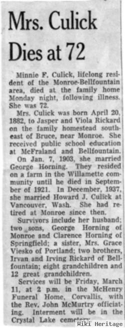 Minnie Frances Rickard Culick