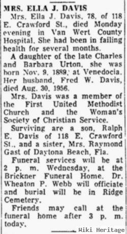 Ella J Urton Davis