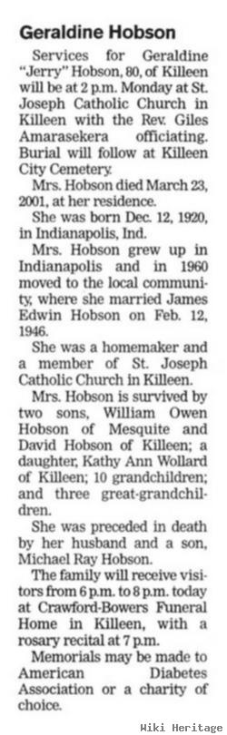 Geraldine Mary "jerry" Barnett Hobson