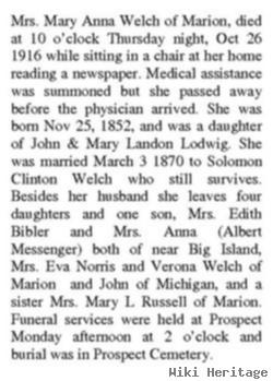 Mary Anna Lodwig Welch