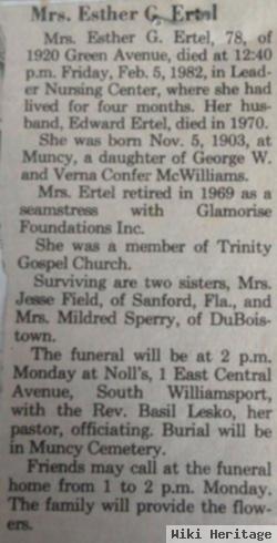 Esther G. Mcwilliams Ertel