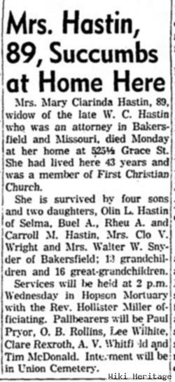 Mary Clarinda Hulstone Hastin