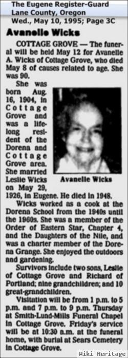 Avanelle Alice Whitlock Wicks