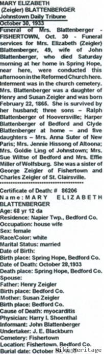 Mary Elizabeth Ziegler Blattenberger