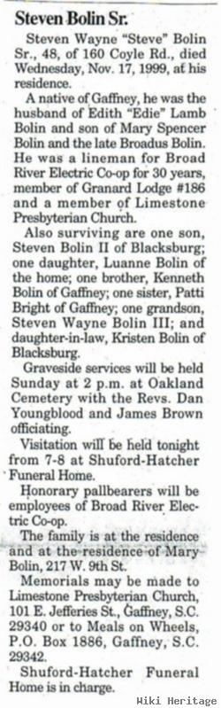 Steven Wayne "steve" Bolin, Sr