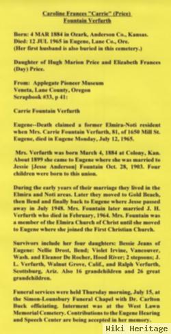 Caroline Frances "carrie" Price Verfurth