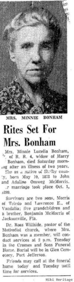 Minnie Lucelia Mcmorris Bonham