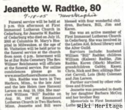 Jeanette W Larson Radtke